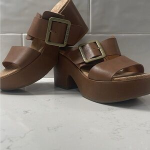 Kork-Ease Tan Platform Sandals with Buckle